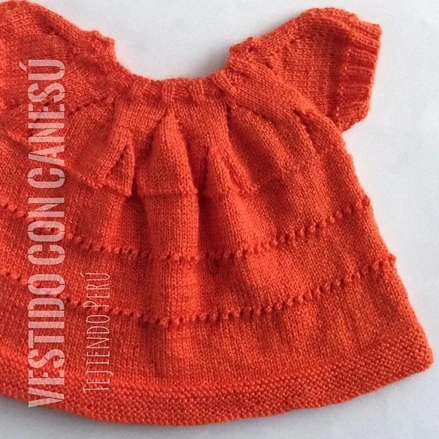 Vestido con canesú de picos tejido en dos agujas o palitos para ...