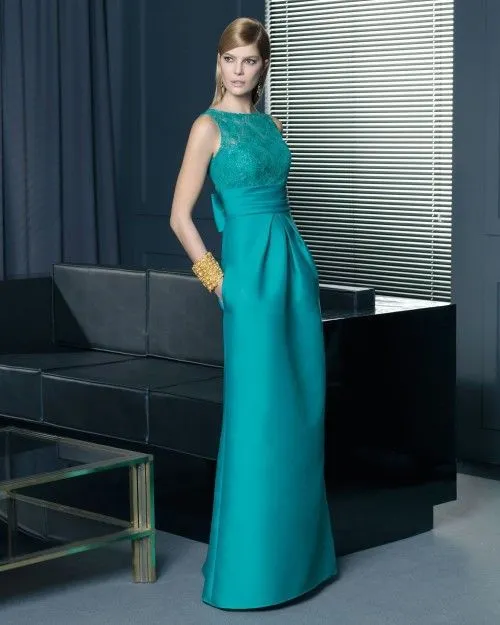 Vestido de fiesta 2014 en color verde turquesa con escote ilusión ... Vestido de fiesta 2014 en color verde turquesa con escote ilusión ...