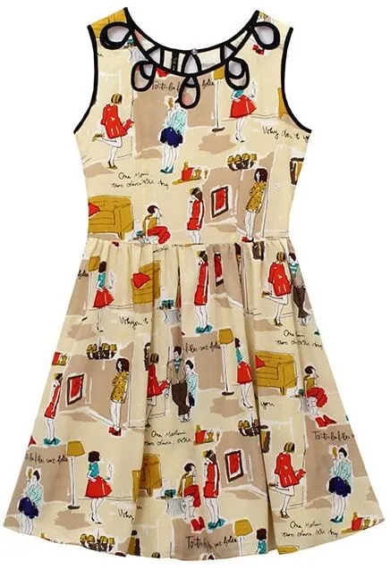 Vestido gasa estampado caricaturas-Arena-Spanish SheIn(Sheinside)