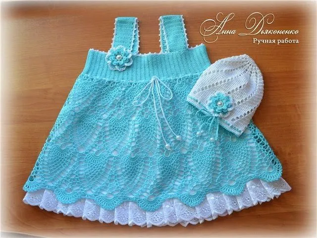 Vestido y gorra para bebe - bautismo | Crochet y Dos agujas