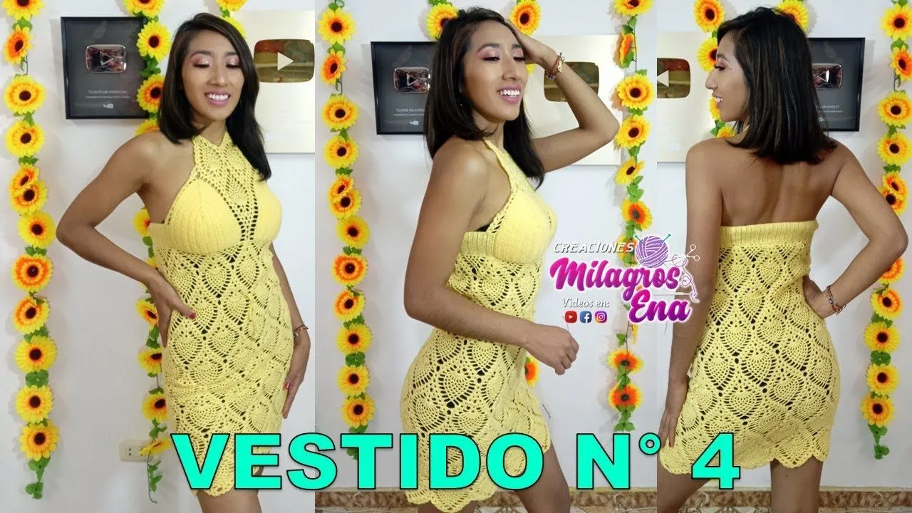 VESTIDO N° 4 PARA DAMAS TEJIDO A CROCHET EN PUNTO PIÑAS Y COPAS PASO A PASO - YouTube VESTIDO N° 4 PARA DAMAS TEJIDO A CROCHET EN PUNTO PIÑAS Y COPAS PASO A PASO - YouTube