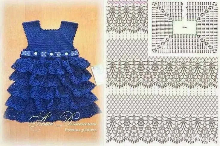 Vestido de nena con volados | Crochet y Dos agujas