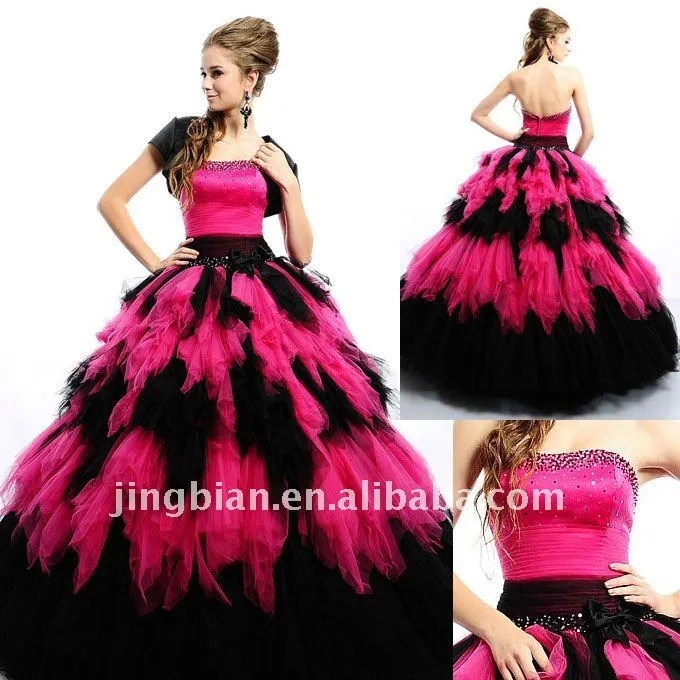 Vestido de 15 años color fucsia con negro - Imagui