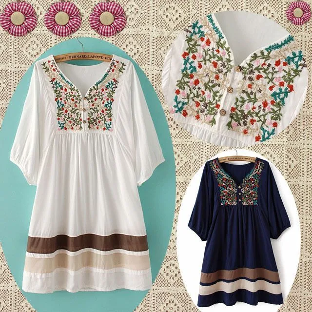 primavera flor mexicano blusa bordada vestido peixe cor patchwork ...