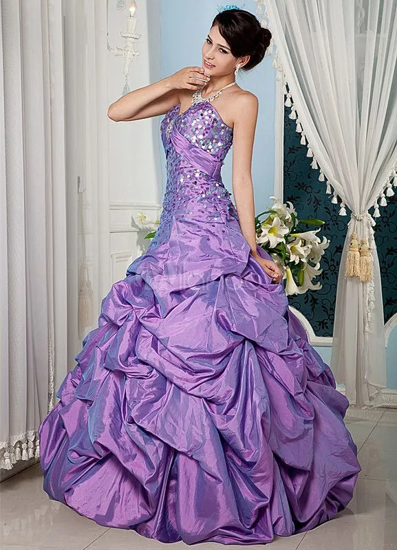 Vestidos de fiesta de Prom de tafetán de color lila con escote de ...