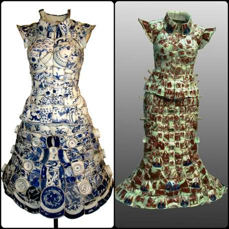 Vestidos hechos de materiales extraños: condones, periódico y comida Vestidos hechos de materiales extraños: condones, periódico y comida