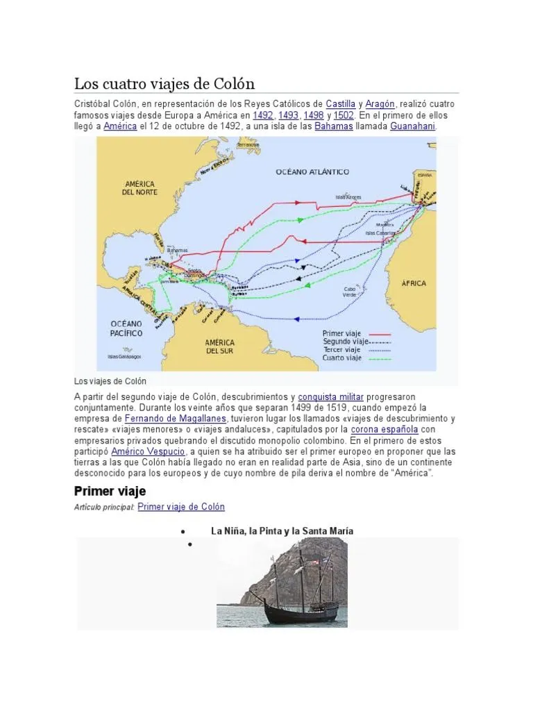 Los Cuatro Viajes de Colón | PDF | Exploración de América del Norte | Viajes de Cristóbal Colón Los Cuatro Viajes de Colón | PDF | Exploración de América del Norte | Viajes de Cristóbal Colón