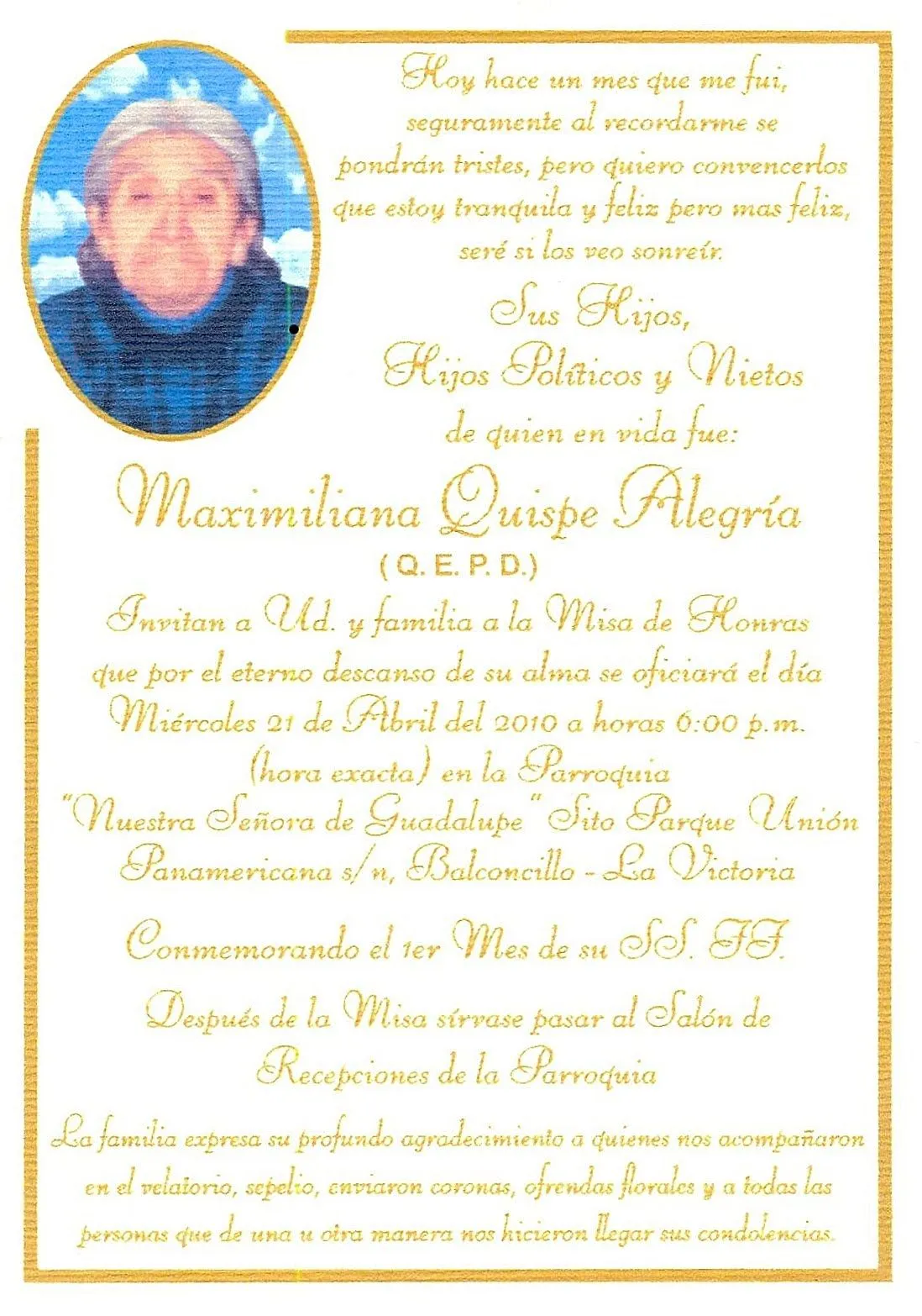 La Villa Hermosa de las Retamas": Misa de Honras: Maximiliana ... La Villa Hermosa de las Retamas": Misa de Honras: Maximiliana ...
