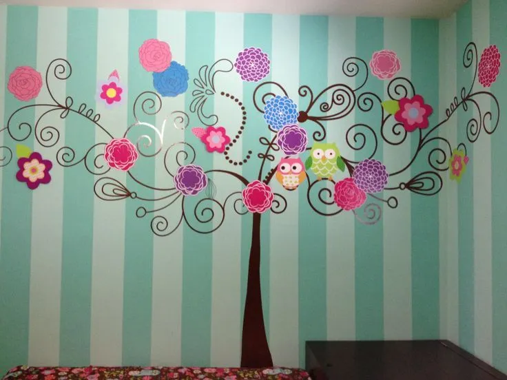 Vinil decorativo con flores de madera decoradas | Vinilos ... Vinil decorativo con flores de madera decoradas | Vinilos ...
