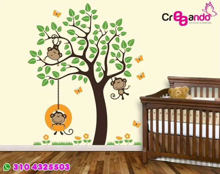 Vinilo decorativo árbol con tres monos y llanta $ 120.000 info ...