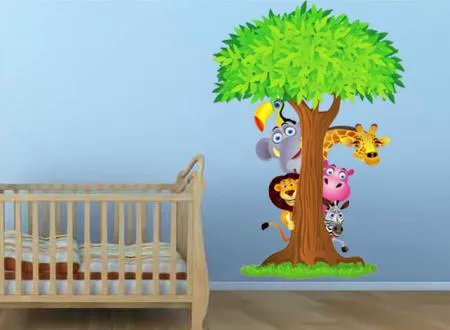 vinilo decorativo Infantiles Animales detras del Arbol. vinilo decorativo Infantiles Animales detras del Arbol.