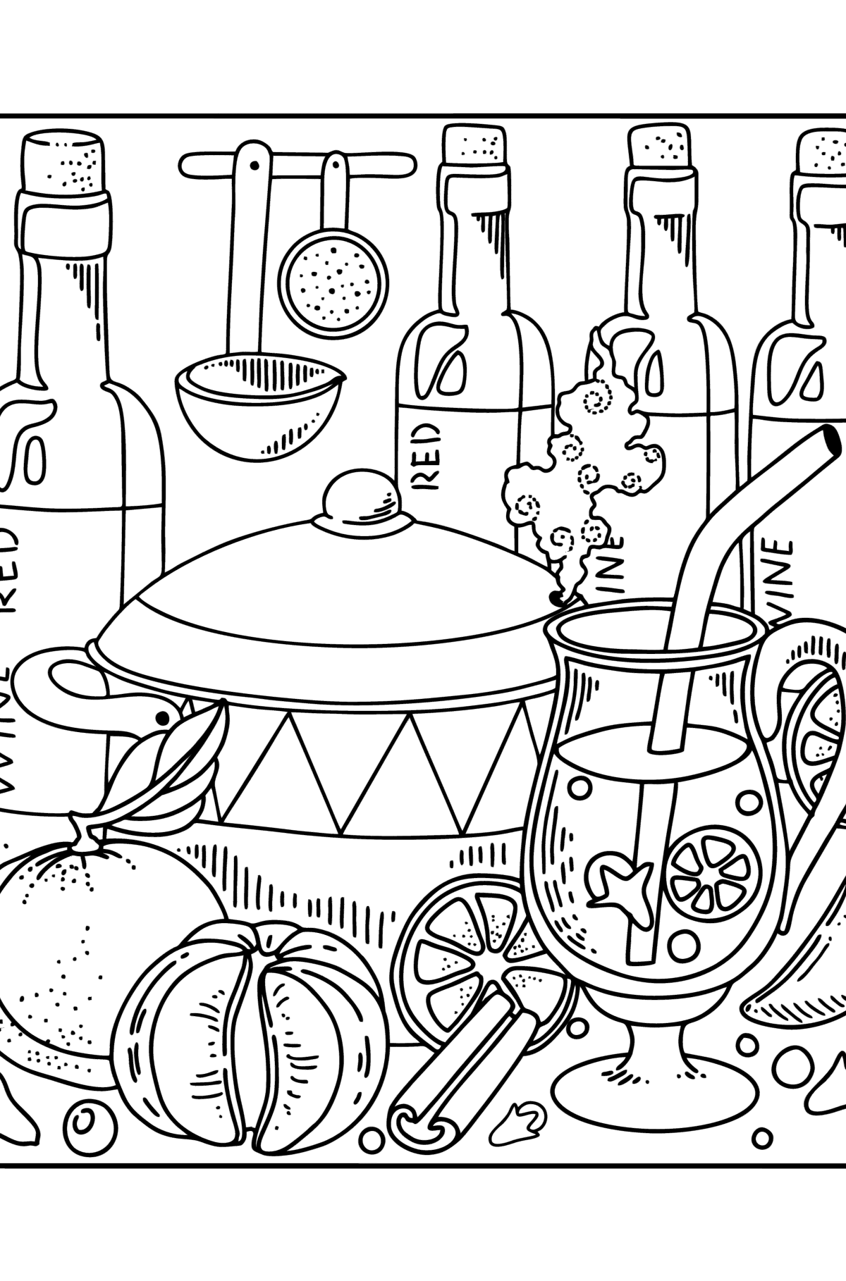 Vino caliente - Dibujos Bebidas para colorear para Adultos en Línea Vino caliente - Dibujos Bebidas para colorear para Adultos en Línea