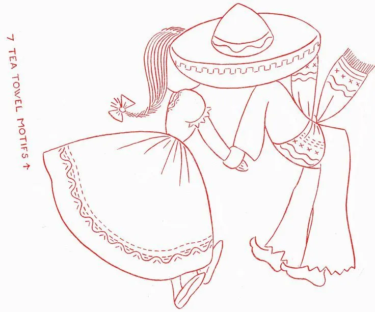 Vintage Embroidery - Sombrero Tea Towels - Couple Kissing ... Vintage Embroidery - Sombrero Tea Towels - Couple Kissing ...