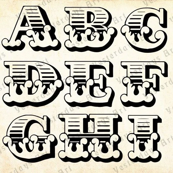 Vintage letras antiguas imágenes digitales 1. por YesterdaysClipArt