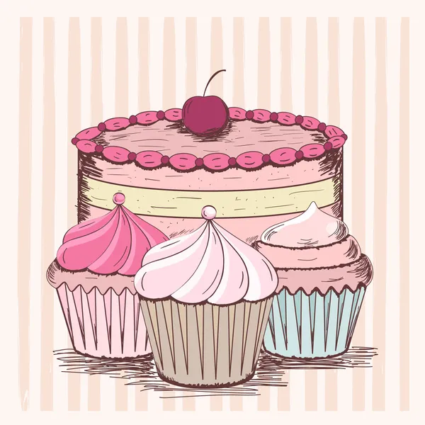 Vintage tarjeta con cupcakes — Vector stock © hollymolly #19160335