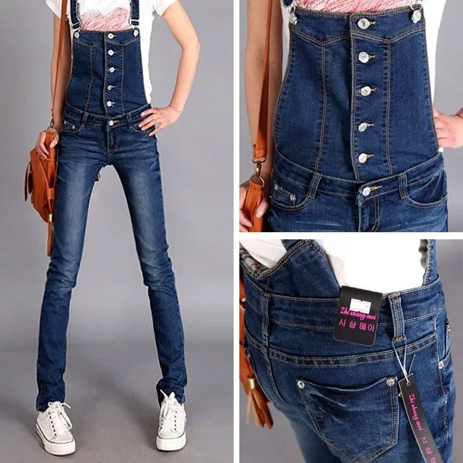 Vintage Washed Overall Skinny Slim Jean Suspender Jumper Romper ...