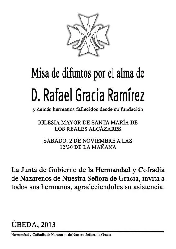 Virgen de Gracia Úbeda: Misa de difuntos