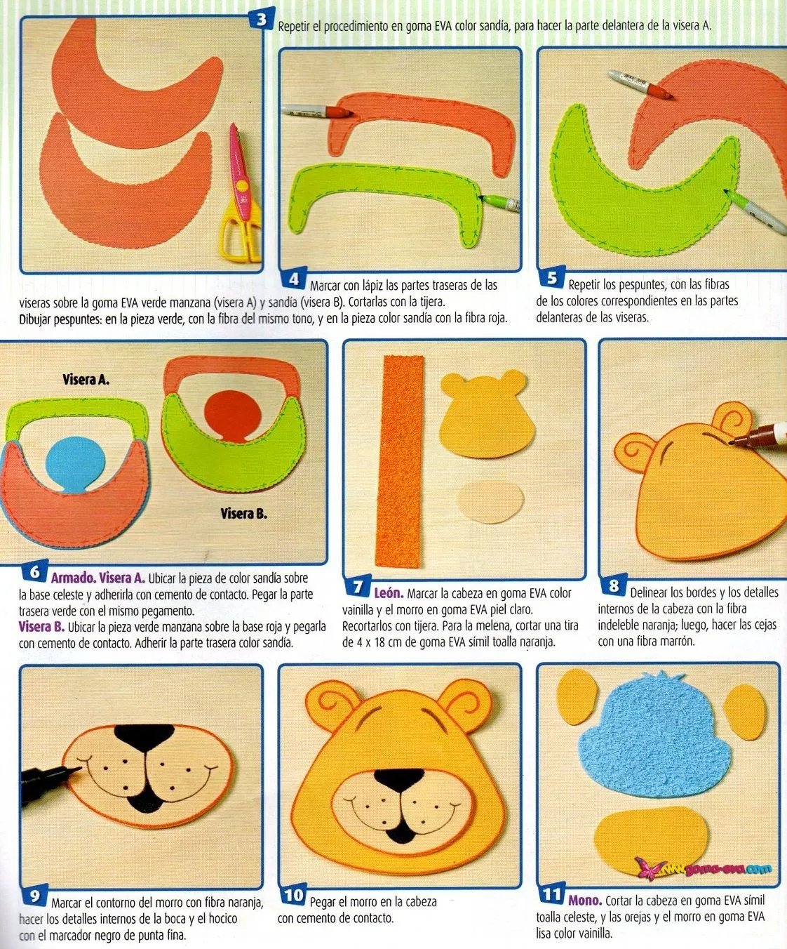 Viseras animalitos de goma eva - Manualidades en Goma Eva y Foami Viseras animalitos de goma eva - Manualidades en Goma Eva y Foami