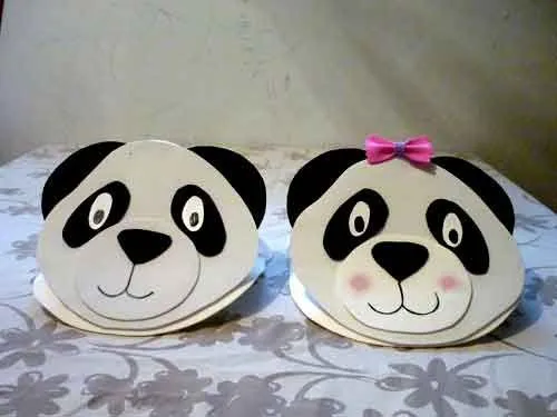 viseras o gorras infantiles. pareja osos panda elaborados en foamy ...