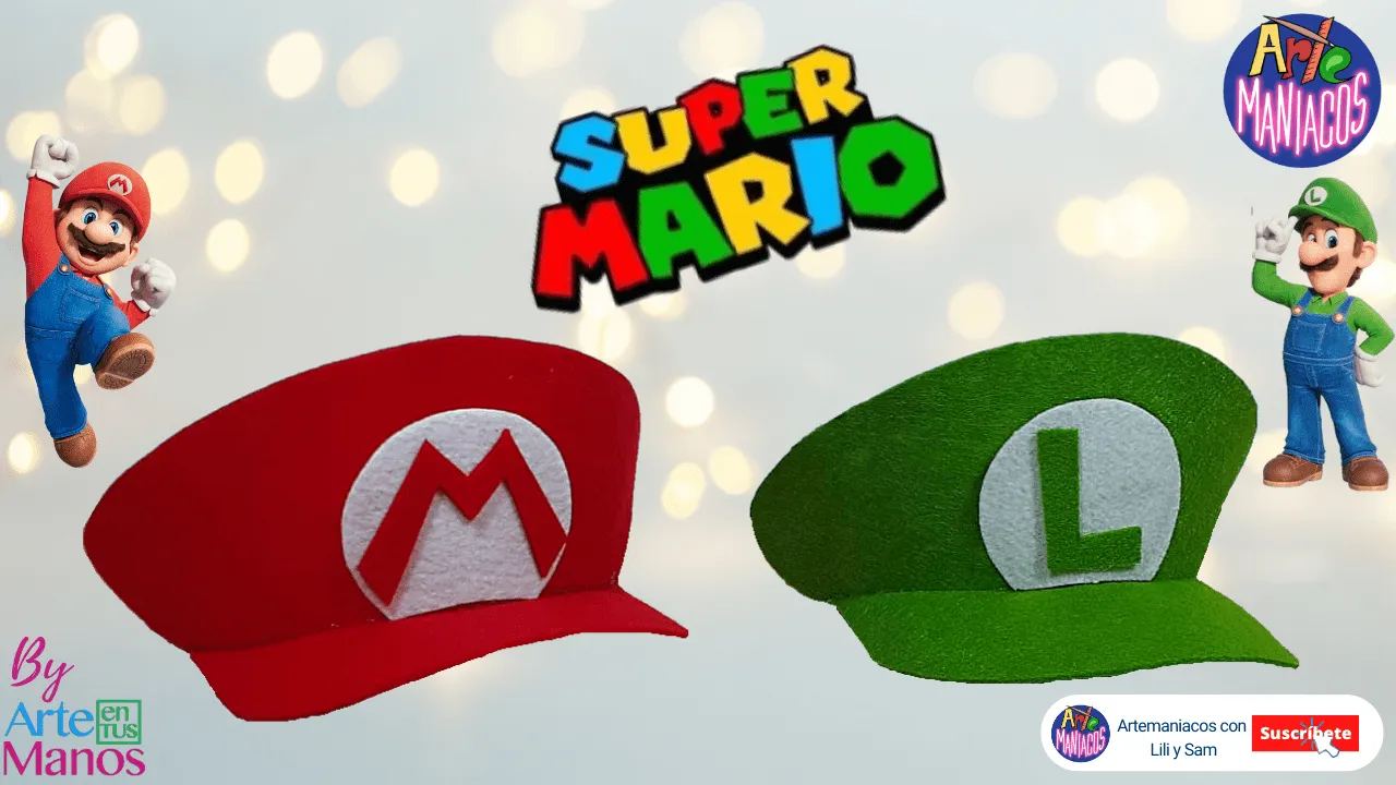 Viseras, Gorras de Mario Bros y Luigi en Fieltro o Foami, Fácil con Artemaníacos - Arte en Tus Manos con Lili y Sam Viseras, Gorras de Mario Bros y Luigi en Fieltro o Foami, Fácil con Artemaníacos - Arte en Tus Manos con Lili y Sam
