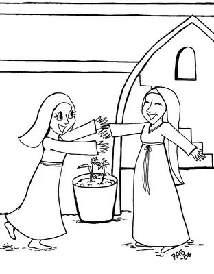 Visita de la Virgen María a su prima Isabel. Dibujos para colorear ... Visita de la Virgen María a su prima Isabel. Dibujos para colorear ...