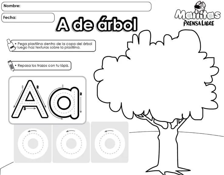 Vocal a minúscula. Vocal A mayúscula. Decora el árbol con ...