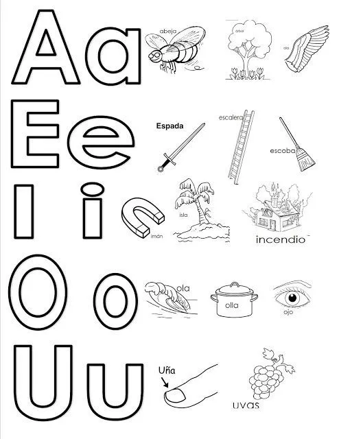 Vocales mayúsculas y minúsculas. Abeja, árbol, ala, espada ... Vocales mayúsculas y minúsculas. Abeja, árbol, ala, espada ...
