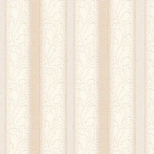  ... - Papel tapiz texturizado, a rayas y con hojas, beige/blanco