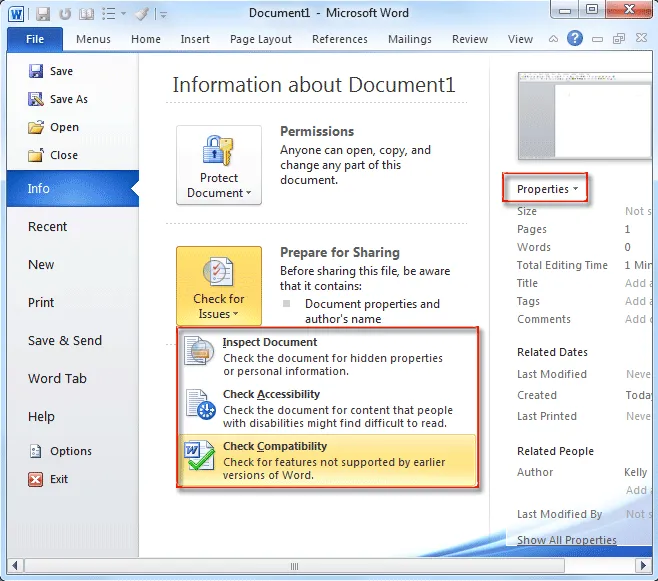 Where are the Prepare commands in Microsoft Word 2007, 2010 and 2013 Where are the Prepare commands in Microsoft Word 2007, 2010 and 2013