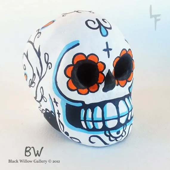 Whimsical Day of the Dead skull Original by BlackWillowGallery