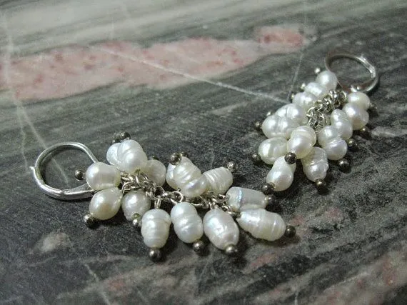 White cluster earrings freshwater pearl rice grain by SanaGem | My ...