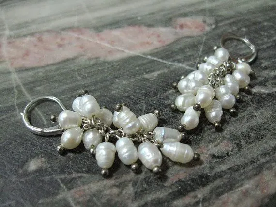 White cluster earrings freshwater pearl rice grain by SanaGem | My ... White cluster earrings freshwater pearl rice grain by SanaGem | My ...