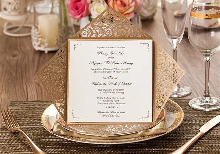 Wholesale Tarjeta Laser Cut Invitaciones de boda de oro blanco ...