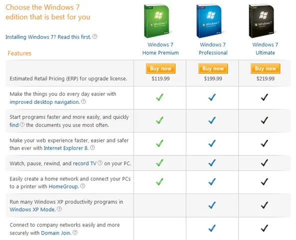 Windows 7 Version Comparison - Home, Professional, Ultimate - Help ...