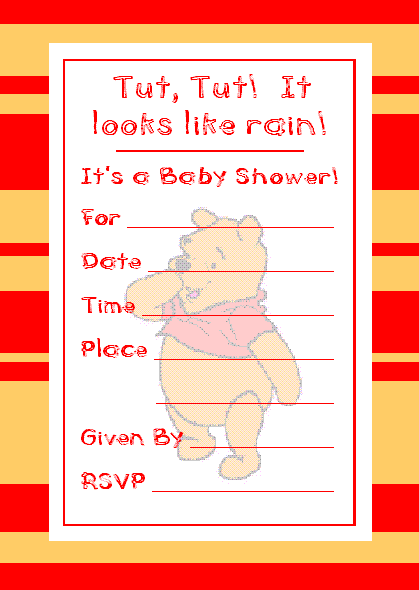 Cute Winnie The Pooh Baby Shower Invitation
