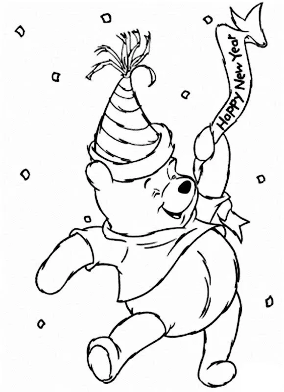 Pinto Dibujos: Winnie Pooh celebrando año nuevo para colorear Pinto Dibujos: Winnie Pooh celebrando año nuevo para colorear