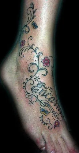 Feet with Tattoos: Tatuaje nombre y flores en el pie Pupa Tattoo ... Feet with Tattoos: Tatuaje nombre y flores en el pie Pupa Tattoo ...