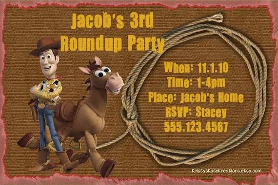 Woody/Bullseye cumpleaños invitación o por KristysKuteKreations
