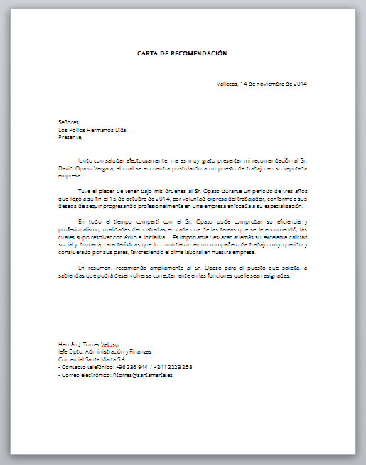 Word: descarga formato carta de recomendación laboral Word: descarga formato carta de recomendación laboral