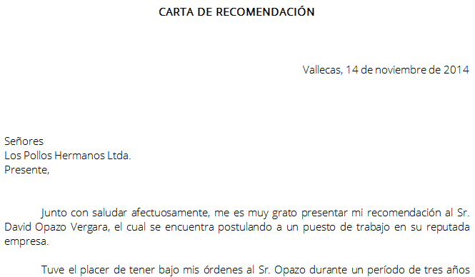 Word: descarga formato carta de recomendación laboral