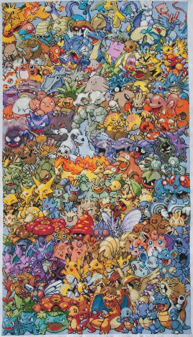 WOW!! Cartel bordado a punto de cruz con todos los pokemon de la ... WOW!! Cartel bordado a punto de cruz con todos los pokemon de la ...