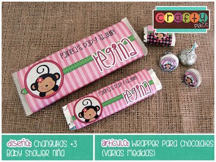 Wrappers para chocolates de Changuitas - Baby shower niña… Podemos ...