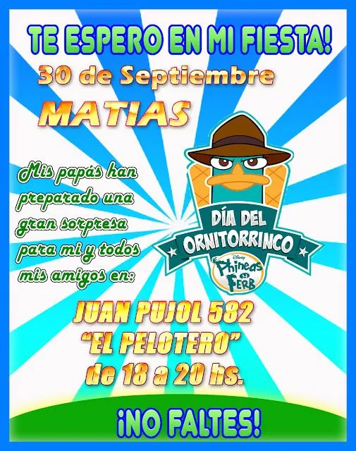 Invitaciones Perry El Ornitorrinco Kit Imprimible Imágenes - $ 38 ... Invitaciones Perry El Ornitorrinco Kit Imprimible Imágenes - $ 38 ...