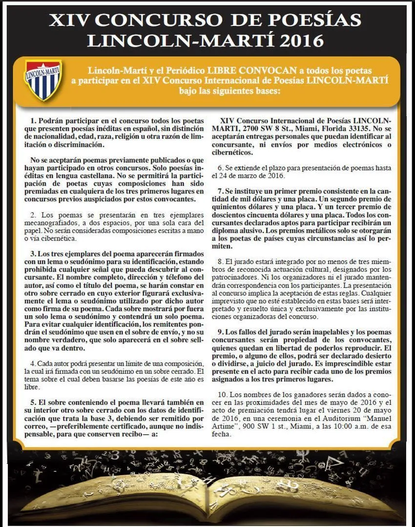 XIV Concurso Internacional de Poesías Lincoln Martí 2016 XIV Concurso Internacional de Poesías Lincoln Martí 2016