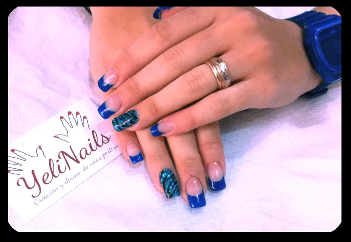 Yelinails: Uñas de gel con puntas azules y animal print para ... Yelinails: Uñas de gel con puntas azules y animal print para ...