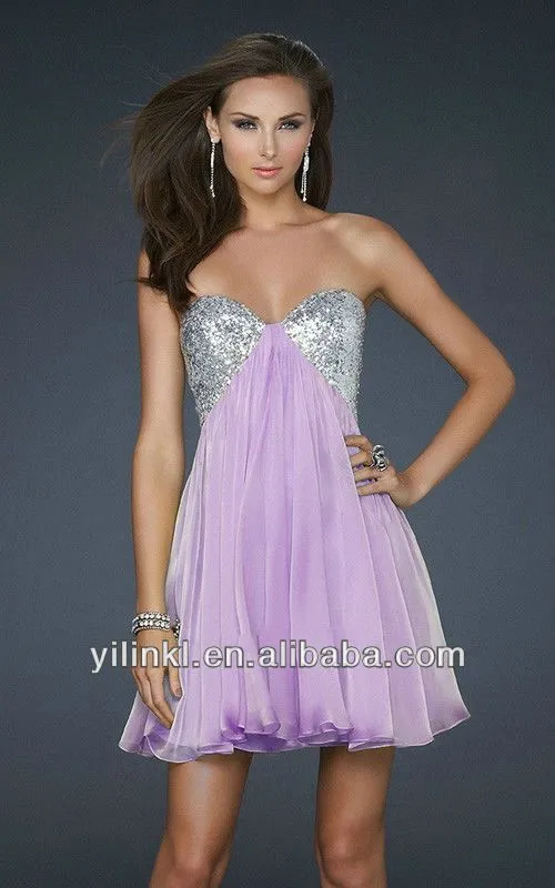 Yellow and Lilac Color Sequins Bust Chiffon A line Short Cocktail ...