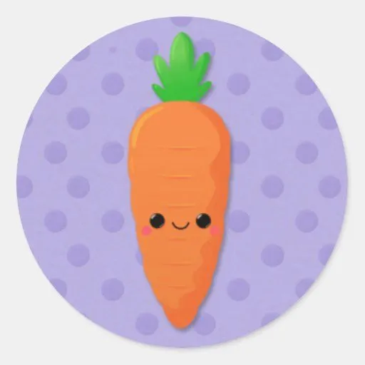 Zanahoria de Kawaii en lunares púrpuras Pegatina Redonda | Zazzle