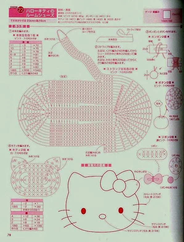 Como hacer Zapatillas de Crochet de la Hello Kitty Patron ... Como hacer Zapatillas de Crochet de la Hello Kitty Patron ...