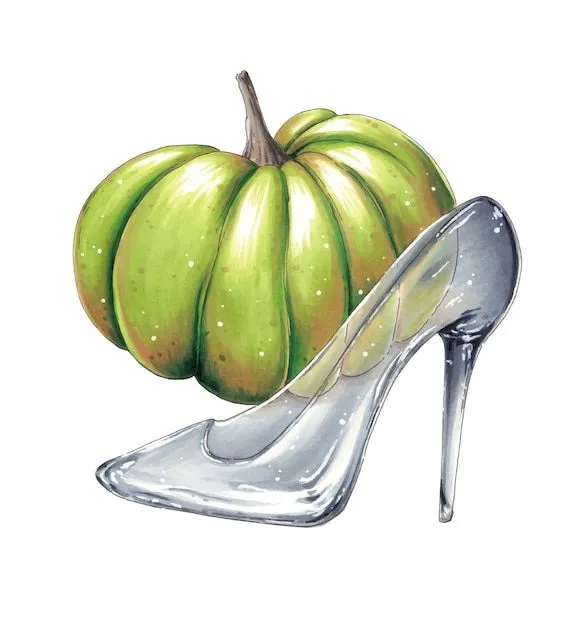 Zapato de cristal y calabaza de cenicienta | Vector Premium