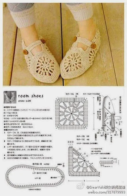 Zapatos tejidos al crochet con grannys - con esquema | Crochet y ... Zapatos tejidos al crochet con grannys - con esquema | Crochet y ...